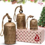 Akatva Large Christmas Bells for Decoration – Cow Bells for Rustic Christmas Decor – Gold Bells for Christmas Decorations – Vintage Bells – Rustic Bells on Rope