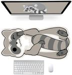 Funny Cute Cat Mouse Pad, Extended Desk Mat, 28.7×11.8in Large Mouse Pad,Keyboard Wrist Rest, Wrist Mousepad, Non-Slip Desk Mat,Waterproof Desk Pad for Home Office Gaming (Raccoon)