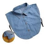 EQLEF Fake Collar Detachable, Light Blue Denim Half Shirt False Collar Detachable Blouse Collar Pointed Faux Dickey Collar for Girls and Ladies