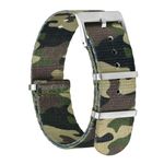 BISONSTRAP Nylon Watch Straps for Men, One-Piece Military Watch Bands, 20mm, Camo Green (Silver Buckle)