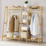 LEOPAX Premium Bamboo Clothes Garment Rack Dual Bar Coat Hanger Stand Clothing Storage Organizer Color - Brown (160 x 37 x 141cm)