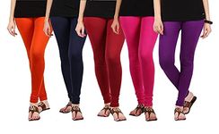 Zakod Women's Cotton Lycra Churidar Leggings Combo Designer Leggings Wholesale (Pack Of 5) (Free Size, Combo5(4)) | Fit Type: Regular Fit