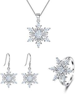 EVER FAITH Women's Jewelry 925 Sterling Silver Clear CZ Winter Snowflake Pendant Necklace Hook Earrings Cuff Ring Set