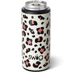 Swig Slim Can Cooler, Insulated Skinny Can Coozie, Stainless Steel Can Holder for Tall Skinny Cans, Skinny Can Cooler Compatible with White Claw, Truly, High Noon, Michelob Ultra (Luxy Leopard)