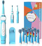 Kids Sonic Electric Toothbrush, Rechargeable Smart Toothbrush for Children Toothbrush for Toddlers Age 3-12 with 30s Reminder, 2 Mins Timer, 6 Modes, 6 Brush Heads (AU-8680-8-Blue)