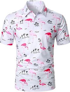 Floerns Men's Causal Short Sleeve Polo Shirts Contrast Collar Half Placket T-Shirts White Flamingo M