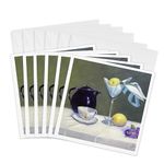 3dRose gc_61492_1 6 x 6-Inch "Beautiful Indigo Tea Pot/Champagne Glass/Bright Lemon/with White and Gold Cup and Saucer" Greeting Card