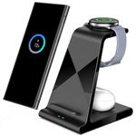 Wireless Charging Station for Samsung Galaxy S24 Ultra/Z Fold 5/Flip Z 5/S22/S22 FE/S21/S20, 3 in 1 Charger for Galaxy Watch 6/6 Classic/5/5 Pro/4/3, Charger Stand Dock for Galaxy Buds 3 (Black)