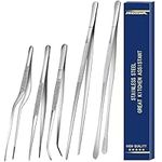 5 Pcs Cooking Fine Tweezers Tongs, Stainless Steel Food Tweezers Set, Professional Kitchen Long Tweezer for Cooking,Repairing,Sea Food,BBQ,Multi-use(12"and 6.3")