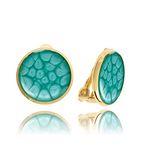 Handmade Comfortable Small Round Clip on Earrings - Non Pierced Ears for Women (Painted Blue Light Gold)