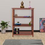 TS Tiny Space Solid Sheesham Wood Corner Book Shelves Open Bookcases with 3 Shelf Storage (Natural Honey, Brown)