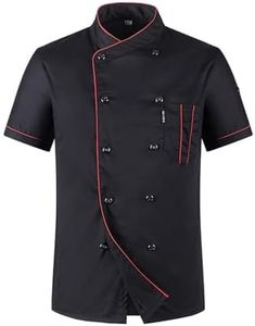 Men's Chef Coat Uniform Short Sleeve Cook Jacket Restaurant Kitchen Work Breathable Clothes (Black,M)