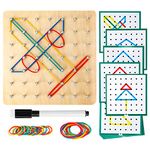 HEELWIRE Wooden Geoboard,Montessori Toy,Graphical Mathematical Education for Kids with Pattern Cards and Rubber Bands to Figures and Shapes, Brain Teaser STEM Toy Geo Board