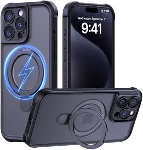 MOCCA Design for iPhone 15 Pro Case with Magnetic Invisible Stand [Full Camera Protection] [Compatible with Magsafe] Military Drop Shockproof Translucent Matte Phone Case Cover 6.1",Black