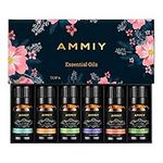 AMMIY Essential Oils Set of 6 x 10ml for Aromatherapy Bath Spa Diffuser Fragrance Relaxing Scent, Pure, Natural, Vegan Oils Including Eucalyptus, Lemon, Peppermint, Lavender, Sweet Orange, Tea Tree