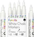 Funcils 6 White Chalk Markers for Chalkboard - White Liquid Chalk Markers, Chalkboard Markers Erasable, Pack of 6 - (2x) 1mm Extra Fine, 3mm Fine Tip Chalk Pens & 6mm Bold, White Dry Erase Markers