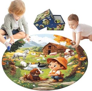 Dremtoy Floor Puzzle for Kids Ages - 70 Piece Large Farm Themed Round Floor Puzzle for Kids Ages 3 4 5 6 7 8 - Toddler Preschool Farm Educational Toy Gift