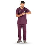 MedWear Classic Scrub for Men | Half Sleeves | Comfort Fit | V-neck | Top&Bottom | Doctors, Nurses & Medical Students | (Large, Wine)