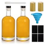 Hacaroa 2 Pack Heavy Base Glass Liquor Bottles, 25 Oz (750ml) Nordic Vodka Bottles with T-Top Cap for Homebrewing, Whiskey, Sauces, Syrups