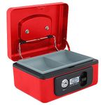 oddpod™ SR Taiwan Imported Metal Cash Box/Safe Locker Box for Jewellery, Money Box for Cash with Plastic Coin Storage Tray (Small Size) - Red