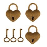 Set of 3 Vintage Heart Shape Padlock with Keys Lock Set - Antique Brass M