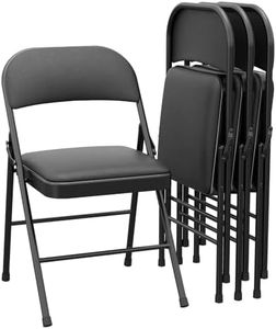 GarveeHome 4 Pack Folding Chairs with Padded Cushions, Padded Foldable Chair Hold Up to 350 Pounds, Portable Black Folding Chair Suitable for Dining Room, Home Office, Indoor and Outdoor Events