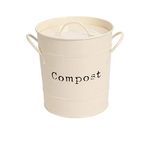 Harbour Housewares 1x Cream Indoor Kitchen Compost Bin - Vintage Style Steel Storage Food Waste Bucket - Removable Bin Liner Inner