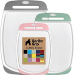 GORILLA GRIP BPA-Free Reversible Kitchen Cutting Board Set of 3, US Designed, Nonporous, Juice Grooves Catch Liquid, Slip Resistant Border, Dishwasher Safe Large Food Chopping Boards, Gray Mint Pink