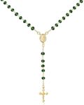 Barzel 18K Gold Plated Rosary Beaded Necklace, Virgin Mary Necklace, Guadalupe Necklace, 18 Inches with 2 Inch Extension, Waterproof, Tarnish Free, Made in Brazil (Green)