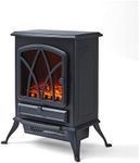 Warmlite WL46018 Stirling Portable Electric Fire Stove Heater with Realistic LED Flame Effect, Adjustable Thermostat, Overheat Protection, 2000W, Black