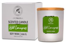 Scented Candle Wild Lemongrass - Soywax Candle with Essential Oil - Aromatherapy Candle - Up to 45 Hours Burn Time - Glass Candle Gift - Luxury and Sensual Soy Wax Candle