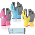 3 Pairs Kids-Gardening-Gloves for Age 3-12, 1 Pair Arm-Sleeves, Garden Yard Work-Gloves for Children Toddlers Boys & Girls-XS