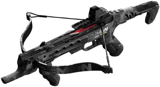 Barnett Demun Accu Strike Pro Mini Crossbow - Two Stage Break Action Cocking Mechanism, Reflex Red/Green Dot Sight, Flip Down Foregrip, 7 inch Bolts (5 Included), 210fps, Black Camo, Retractable Sling