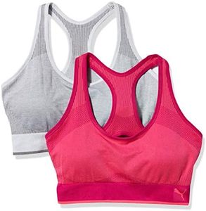 PUMA Women's Seamless Bra, Pink/White, Small