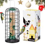 iBorn Bird Feeders Hanging-Squirrel & Pigeon Proof Bird Feeder, Heavy Duty All Metal Green 14 Inch, Outdoor Bird Feeders for Mix Seed Blends & Bird Watchers