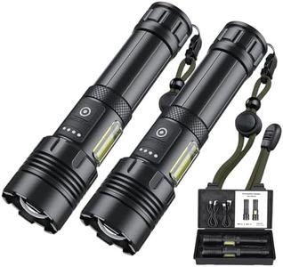 LED Torch Rechargeable Flashlight with Cob Side Light, High Lumens Super Bright Torch, High Powered Torches, Powerful Handheld Tactical Flashlight for Emergency Camping Hiking, 2 Pack