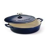 TRAMONTINA Bestow Enameled Cast Iron Braiser 3.8L with Lid | Casserole Pan | Shallow Dutch Oven | Even Heat Retention | Low Oil Healthy Cooking | No Seasoning Required | All Cooktops Compatible | Blue