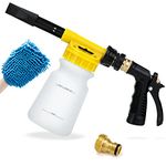 Car Wash Soap Sprayer, Ohuhu Car Wash Foam Gun with 3/8" Brass Connector & Car Washing Mitts, Dual Filtration, 6 Levels of Foam Concentration, Quick Connect to Most Garden Hose (Yellow)