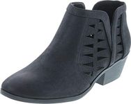 SODA Women's Perforated Cut Out Stacked Block Heel Ankle Booties,Black,8.5