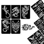 Xmasir 32 Sheet DIY Airbrush Tattoo Stencils for Men Body Painting Dragon Wolf Glitter Temporary Tattoo Sticker