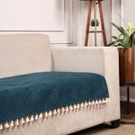 STITCHNEST 3 Seater Quilted Velvet Sofa Cover with Tassels | Elegant Castleton Green Sofa Protector for Living Room | Soft, Washable | Perfect for Enhancing Living Room Interiors