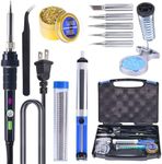 YIHUA 947-III 60W Soldering Iron Kit Adjustable Temperature with Sticky Holder, Tip Cleaner, Cleaning Sponge Power Switch, Operation Indicator, Portable Soldering Kit