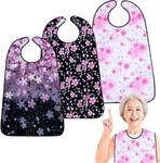 VOPHIA 3 Pack Adult Bibs for Eating Cherry Blossoms Women Bib-Washable Reusable Waterproof Clothing Protector with Detachable Crumb Catcher 29.53"x19.69"