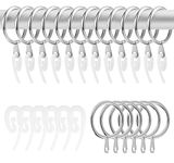 50 Pack Metal Curtain Rings And Hooks, 30mm Internal Diameter Eyelets for Curtain Poles And Rods With 50 White Plastic Hooks, For Drapery, Rods and Shower Hanging, Silver