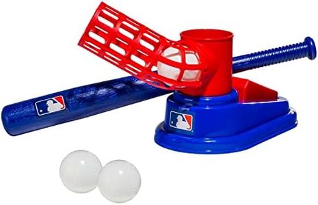 Franklin Sports Kids Baseball Pitching Machine - Pop A Pitch Baseball Batting Machine with Youth Bat + 3 Plastic Baseballs - Boys + Girls Baseball Toy,Red/Blue