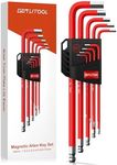 GETLITOOL 9PCS Magnetic Allen Key Set, S2 Steel Metric Long Allen Wrench Set 1.5-10mm with Storage Bracket, Ball End Hex Key with Size-Marked for Bicycle Repair, Household DIY