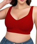 SHAPERX Bras for Women No Underwire Seamless Oversized Everyday Bra Comfort Wireless Padded Soft Support Bralette, SZ8026-Red-S