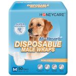 HONEY CARE All-Absorb A25 Male Dog Wrap, 50 Count, Medium, White