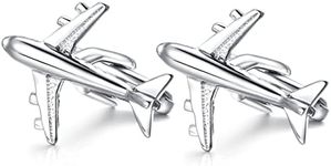 HONEY BEAR Cufflinks for Mens - Shirts Airplane Plane Plan Stainless Steel Gift with Box, Silver