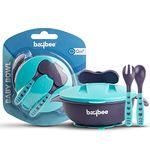 BAYBEE Baby Feeding Bowl with Lid, Baby Tableware Set for Feeding & Weaning (Blue)